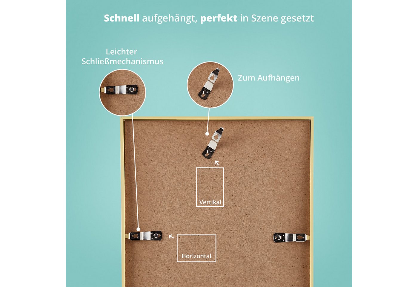 KHG Bilderrahmen 30x40 cm Gold, für 1 Bilder (stabile Glasfront & Kunststoff-Rahmen, 1 St), für Fotos, Poster, Zertifikate & Collagen, Steckanbringung für Hoch- – Bild 5 von 5