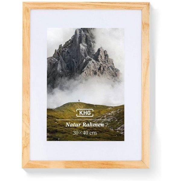 KHG Bilderrahmen 30x40 cm Natur, für 1 Bilder (stabile Glasfront, MDF-Holz-Rahmen foliert & Passepartout, 1 St), Premium-Rahmen für Fotos, Poster, Zertifikate &