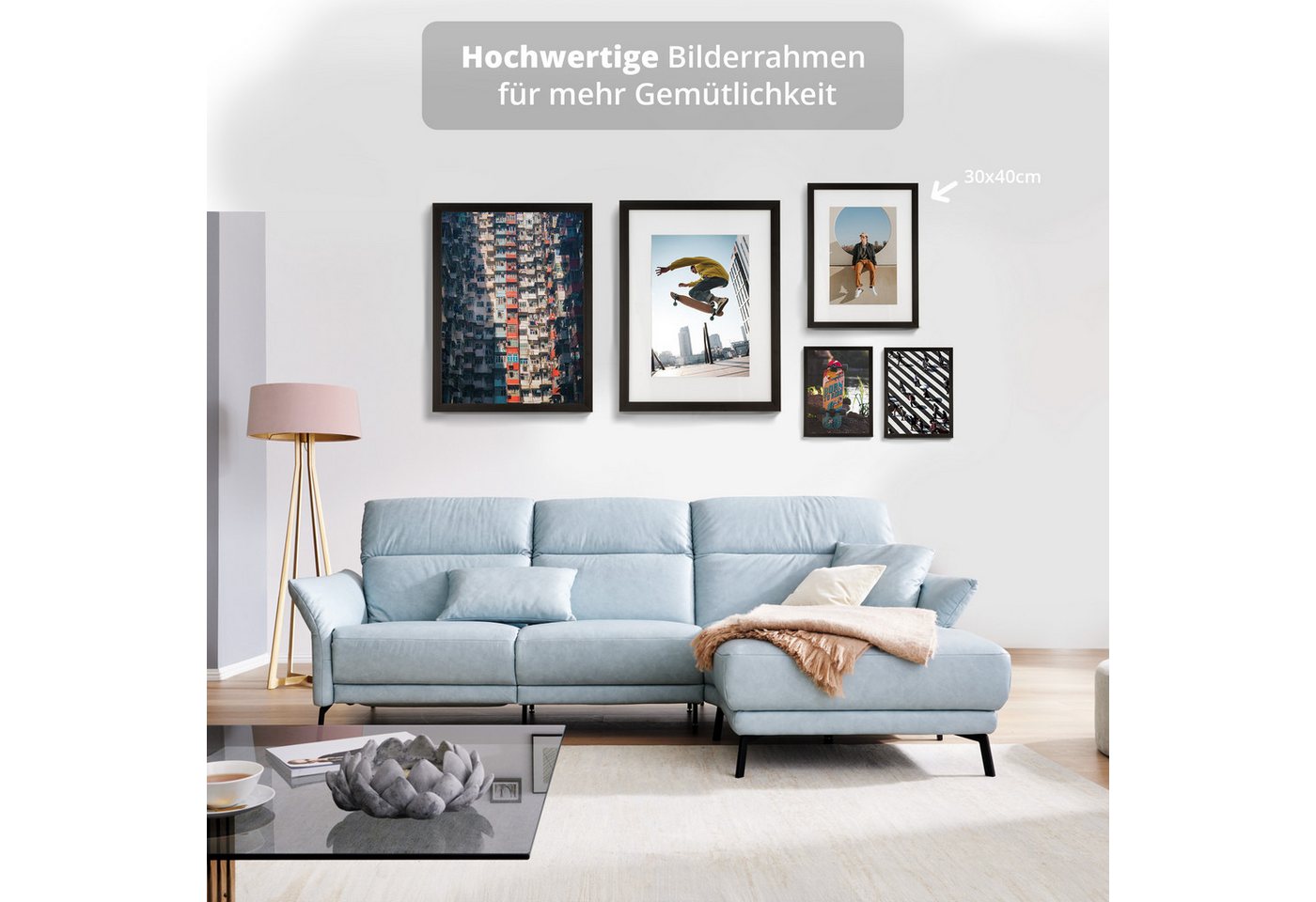 KHG Bilderrahmen 30x40 cm Schwarz, für 1 Bilder (stabile Glasfront, MDF-Holz-Rahmen foliert & Passepartout, 1 St), Premium-Rahmen für Fotos, Poster, Zertifikate – Bild 3 von 5