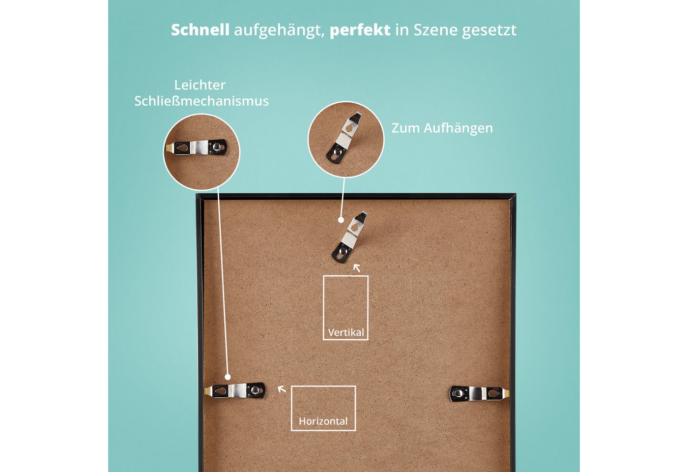 KHG Bilderrahmen 30x40 cm Schwarz, für 1 Bilder (stabile Glasfront & Kunststoff-Rahmen, 1 St), für Fotos, Poster, Zertifikate & Collagen, Steckanbringung für Ho – Bild 5 von 5