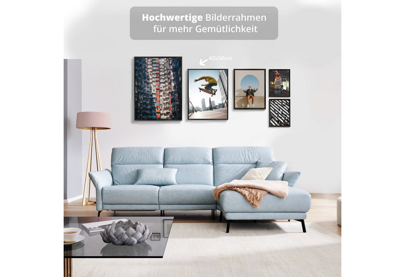 KHG Bilderrahmen 40x50 cm Schwarz, für 1 Bilder (stabile Glasfront & Kunststoff-Rahmen, 1 St), für Fotos, Poster, Zertifikate & Collagen, Steckanbringung für Ho – Bild 3 von 5