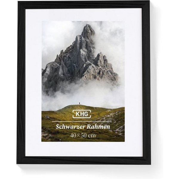KHG Bilderrahmen 40x50 cm Schwarz, für 1 Bilder (stabile Glasfront, MDF-Holz-Rahmen foliert & Passepartout, 1 St), Premium-Rahmen für Fotos, Poster, Zertifikate