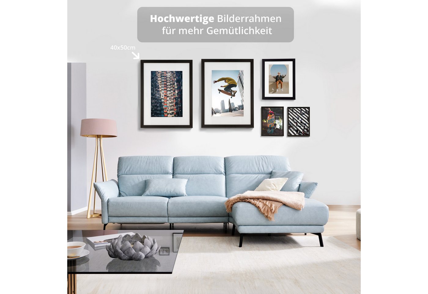 KHG Bilderrahmen 40x50 cm Schwarz, für 1 Bilder (stabile Glasfront, MDF-Holz-Rahmen foliert & Passepartout, 1 St), Premium-Rahmen für Fotos, Poster, Zertifikate – Bild 3 von 5