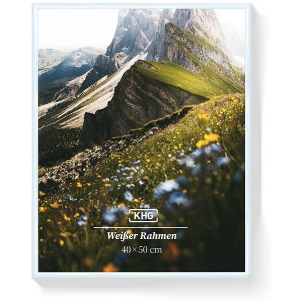 KHG Bilderrahmen 40x50 cm Weiß, für 1 Bilder (stabile Glasfront & Kunststoff-Rahmen, 1 St), für Fotos, Poster, Zertifikate & Collagen, Steckanbringung für Hoch-