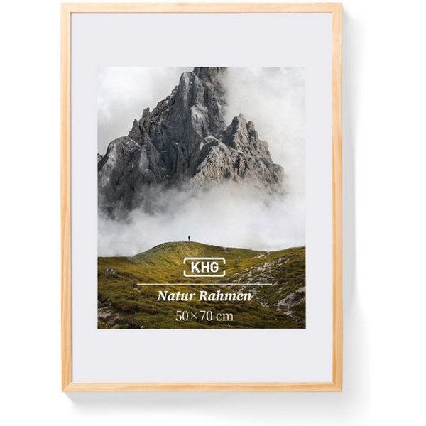 KHG Bilderrahmen 50x70 cm Natur, für 1 Bilder (stabile Glasfront, MDF-Holz-Rahmen foliert & Passepartout, 1 St), Premium-Rahmen für Fotos, Poster, Zertifikate &