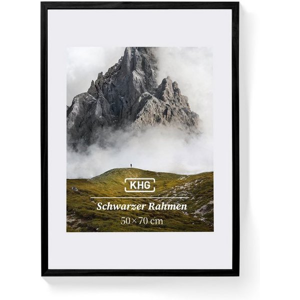 KHG Bilderrahmen 50x70 cm Schwarz, für 1 Bilder (stabile Glasfront, MDF-Holz-Rahmen foliert & Passepartout, 1 St), Premium-Rahmen für Fotos, Poster, Zertifikate
