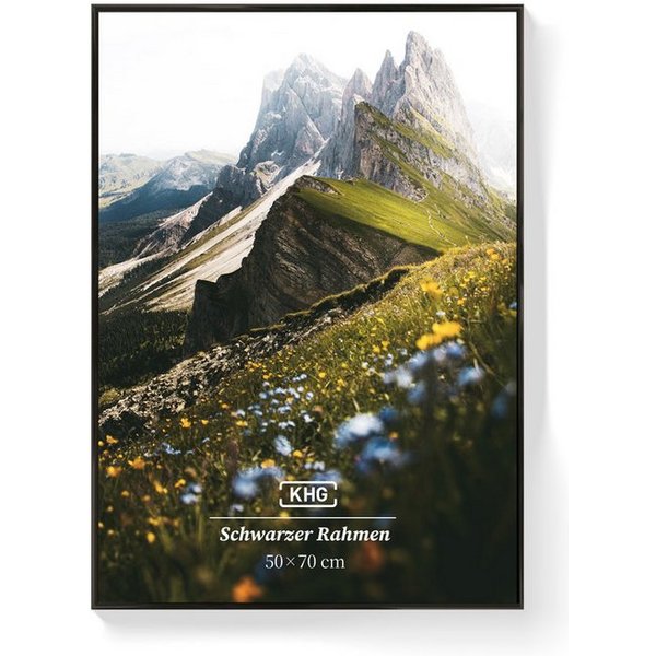 KHG Bilderrahmen 50x70 cm Schwarz, für 1 Bilder (stabile Glasfront & Kunststoff-Rahmen, 1 St), für Fotos, Poster, Zertifikate & Collagen, Steckanbringung für Ho
