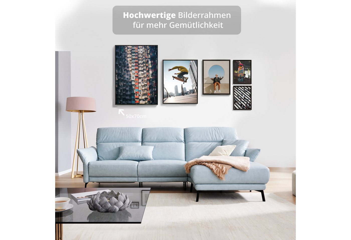 KHG Bilderrahmen 50x70 cm Schwarz, für 1 Bilder (stabile Glasfront & Kunststoff-Rahmen, 1 St), für Fotos, Poster, Zertifikate & Collagen, Steckanbringung für Ho – Bild 3 von 5