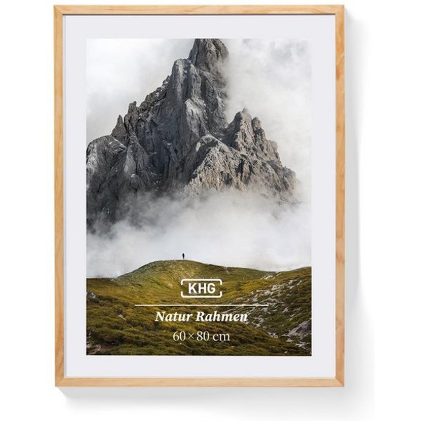 KHG Bilderrahmen 60x80 cm Natur, für 1 Bilder (stabile Glasfront, MDF-Holz-Rahmen foliert & Passepartout, 1 St), Premium-Rahmen für Fotos, Poster, Zertifikate &