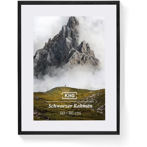 KHG Bilderrahmen 60x80 cm Schwarz, für 1 Bilder (stabile Glasfront, MDF-Holz-Rahmen foliert & Passepartout, 1 St), Premium-Rahmen für Fotos, Poster, Zertifikate