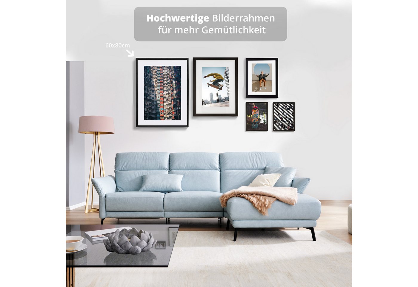 KHG Bilderrahmen 60x80 cm Schwarz, für 1 Bilder (stabile Glasfront, MDF-Holz-Rahmen foliert & Passepartout, 1 St), Premium-Rahmen für Fotos, Poster, Zertifikate – Bild 3 von 5