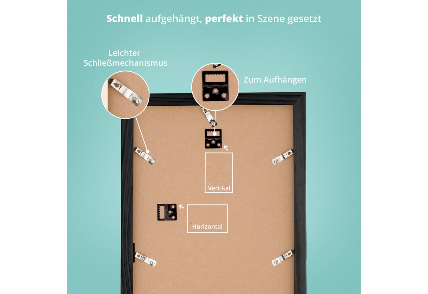 KHG Bilderrahmen 60x80 cm Schwarz, für 1 Bilder (stabile Glasfront, MDF-Holz-Rahmen foliert & Passepartout, 1 St), Premium-Rahmen für Fotos, Poster, Zertifikate – Bild 5 von 5