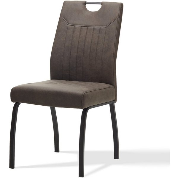 KHG Esszimmerstuhl Küchenstuhl Mikrofaser Braun-Schwarz, mit Taschenfederkern (Indoor-Stuhl DIN EN 12520 geprüft), 4-Fuß-Metallgestell Schwarz, bis 140 kg belas