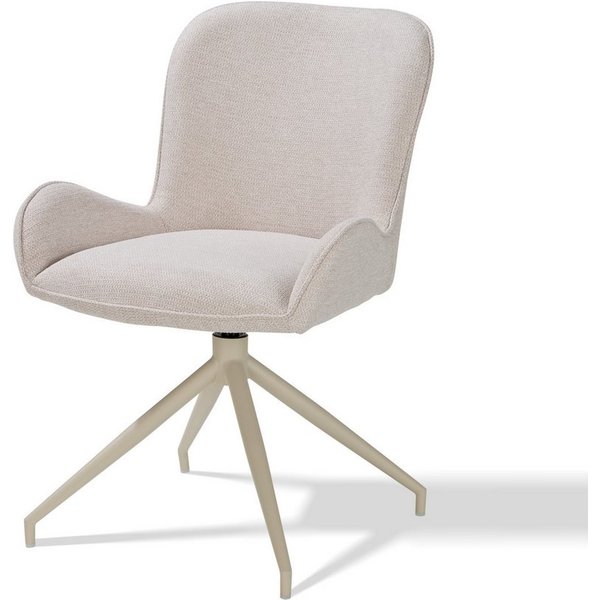 KHG Esszimmerstuhl Küchenstuhl Webstoff Cappuccino, 360° drehbar mit Auto-Return-Funktion (Indoor-Drehstuhl), Metallgestell Ton in Ton, bis 120 kg belastbar