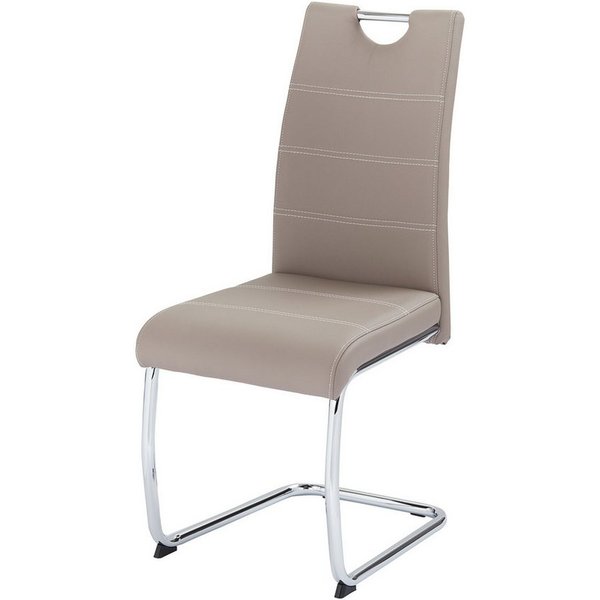 KHG Freischwinger Esszimmerstuhl Kunstleder Beige, bis 120 kg belastbar, Modern, gepolstert, eleganter Look, Metallgestell verchromt mit Griff
