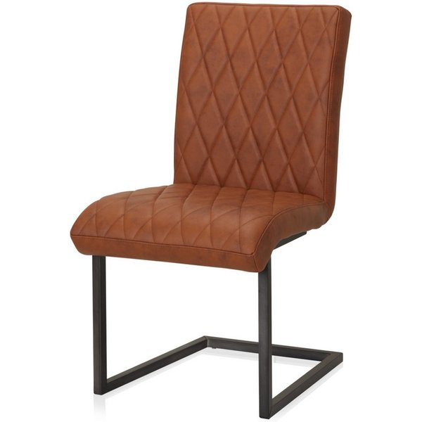 KHG Freischwinger Esszimmerstuhl Leder Braun, bis 110 kg belastbar, Vintage Stil, gepolstert, Nosag-Wellenfederung, Metallgestell Schwarz