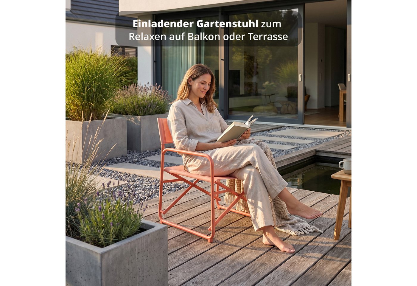 KHG Gartensessel Orange-Rot, moderner Gartenstuhl auf Stahl-Gestell mit Textil-Gewebe, (klappbar, wetterfest, 120 kg belastbar 65x79x65 cm, 1-St), Armlehne – Bild 2 von 5