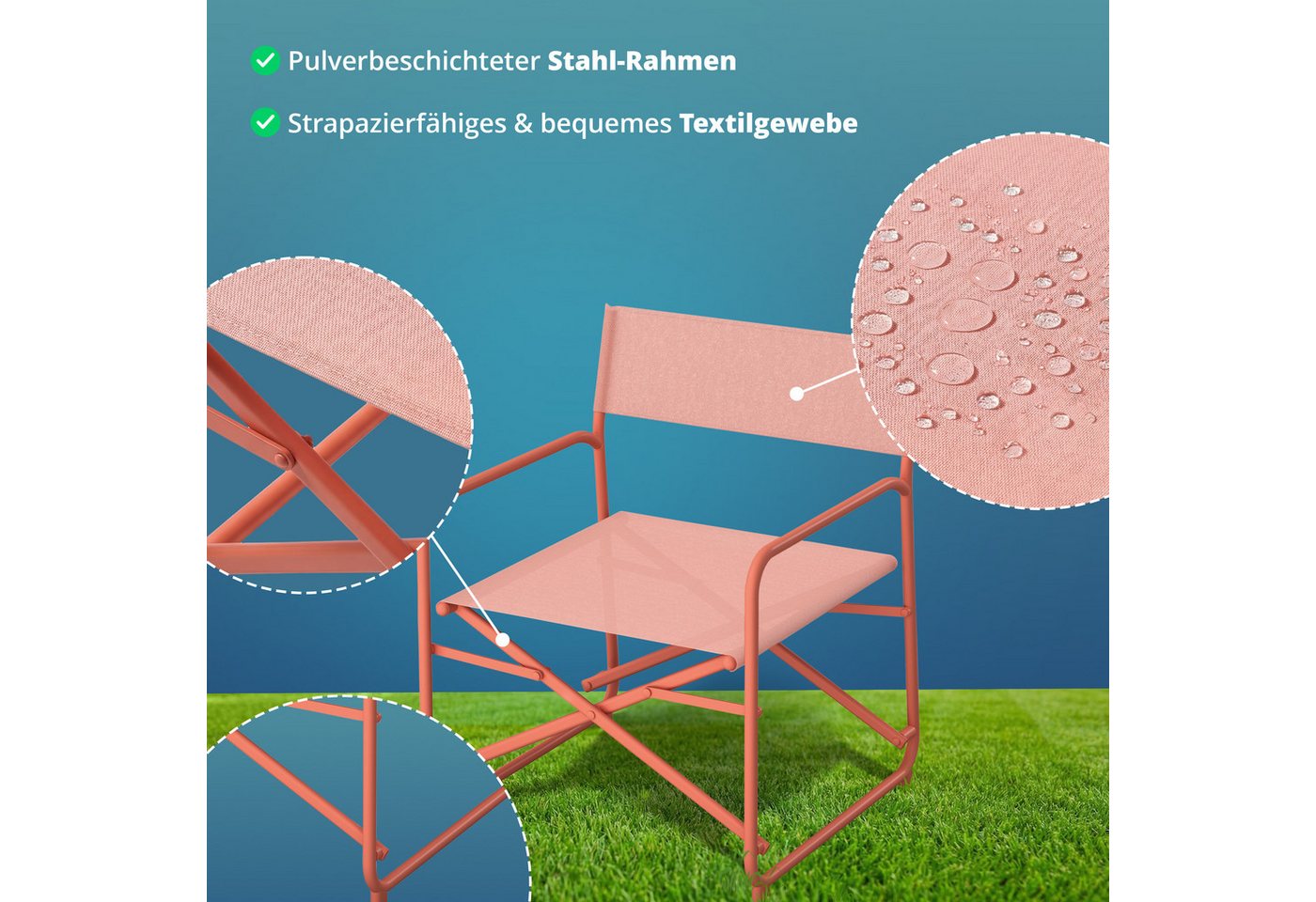 KHG Gartensessel Orange-Rot, moderner Gartenstuhl auf Stahl-Gestell mit Textil-Gewebe, (klappbar, wetterfest, 120 kg belastbar 65x79x65 cm, 1-St), Armlehne – Bild 5 von 5
