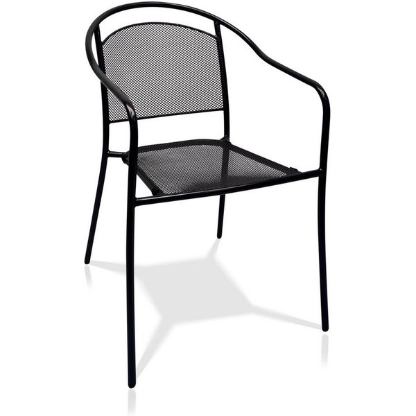 KHG Gartenstuhl mit Armlehnen & Gittergeflecht Anthrazit, bis 150 kg belastbar, aus Stahl mit E-Coating-Beschichtung, bis 150 kg belastbar, stapelbar