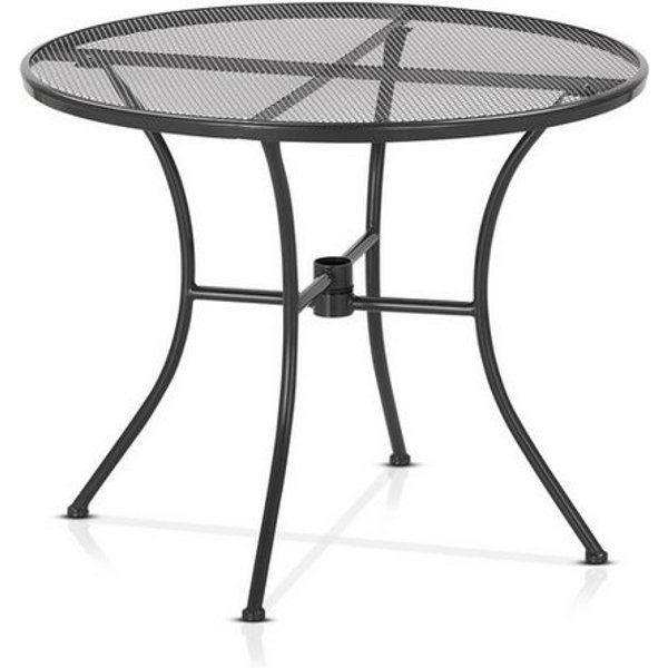 KHG Gartentisch Gartentisch mit Gittergeflecht Anthrazit ⌀ 90 cm, bis 50 kg belastbar (Outdoor-Tisch Rund), aus Eisen, zum Schutz pulverbeschichtet