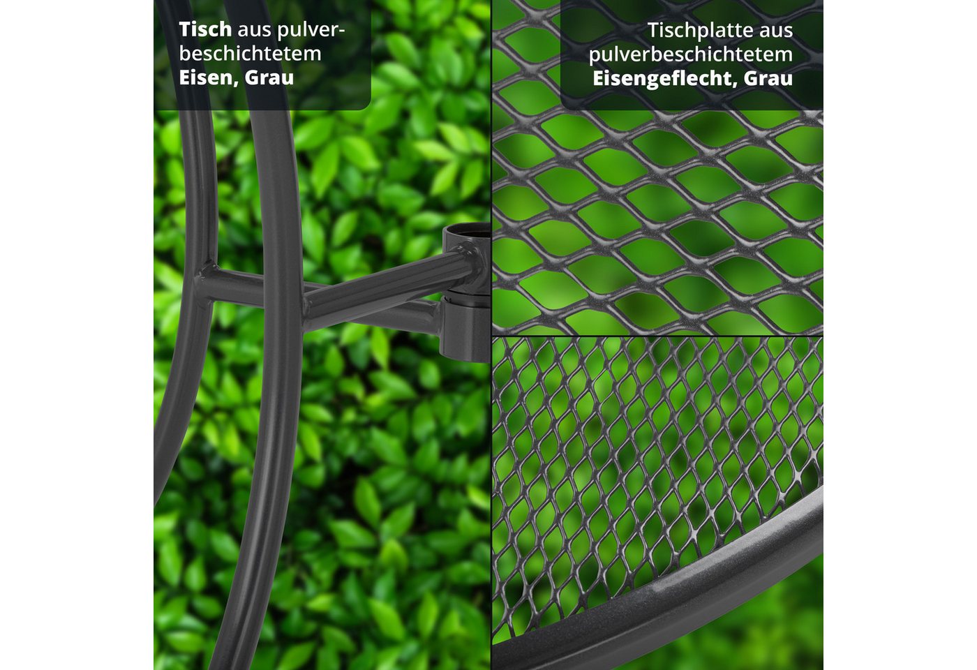 KHG Gartentisch Gartentisch mit Gittergeflecht Anthrazit ⌀ 90 cm, bis 50 kg belastbar (Outdoor-Tisch Rund), aus Eisen, zum Schutz pulverbeschichtet – Bild 3 von 5