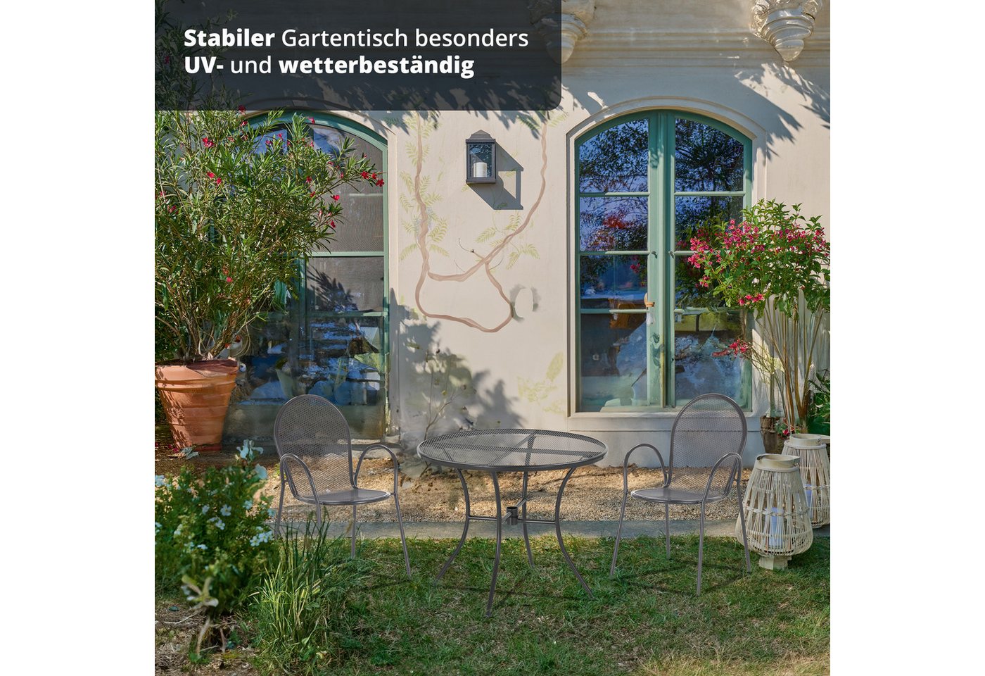 KHG Gartentisch Gartentisch mit Gittergeflecht Anthrazit ⌀ 90 cm, bis 50 kg belastbar (Outdoor-Tisch Rund), aus Eisen, zum Schutz pulverbeschichtet – Bild 4 von 5