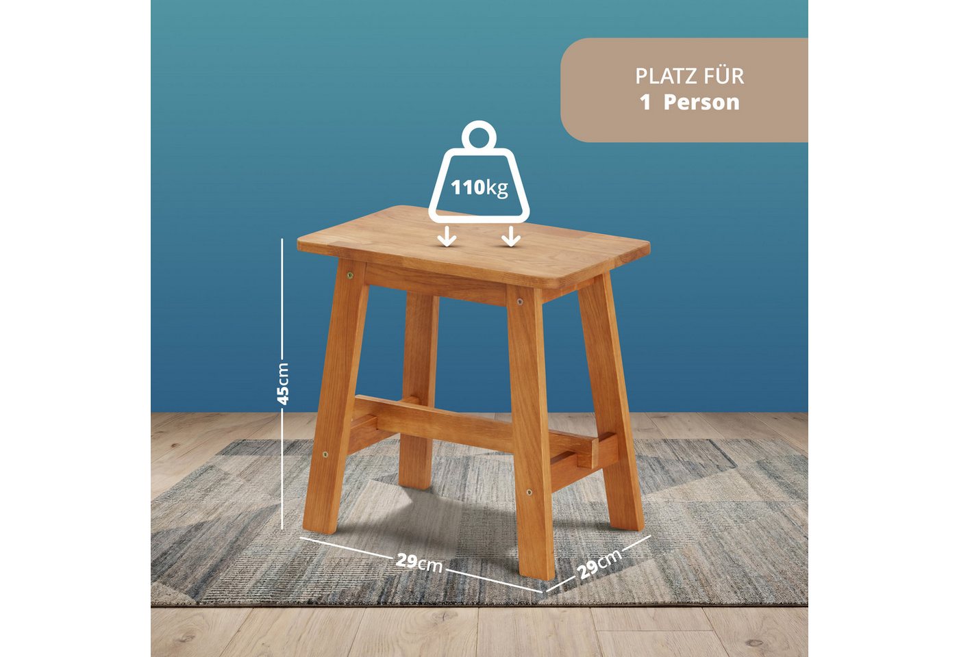 KHG Hocker Dekohocker für eine Person, Skandi Look, bis 200 kg belastbar, geölt, atmungsaktiv, Massivholzgestell – Bild 2 von 5