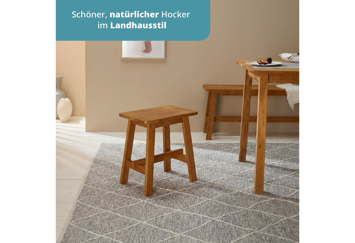 KHG Hocker Dekohocker für eine Person, Skandi Look, bis 200 kg belastbar, geölt, atmungsaktiv, Massivholzgestell – Bild 3 von 5