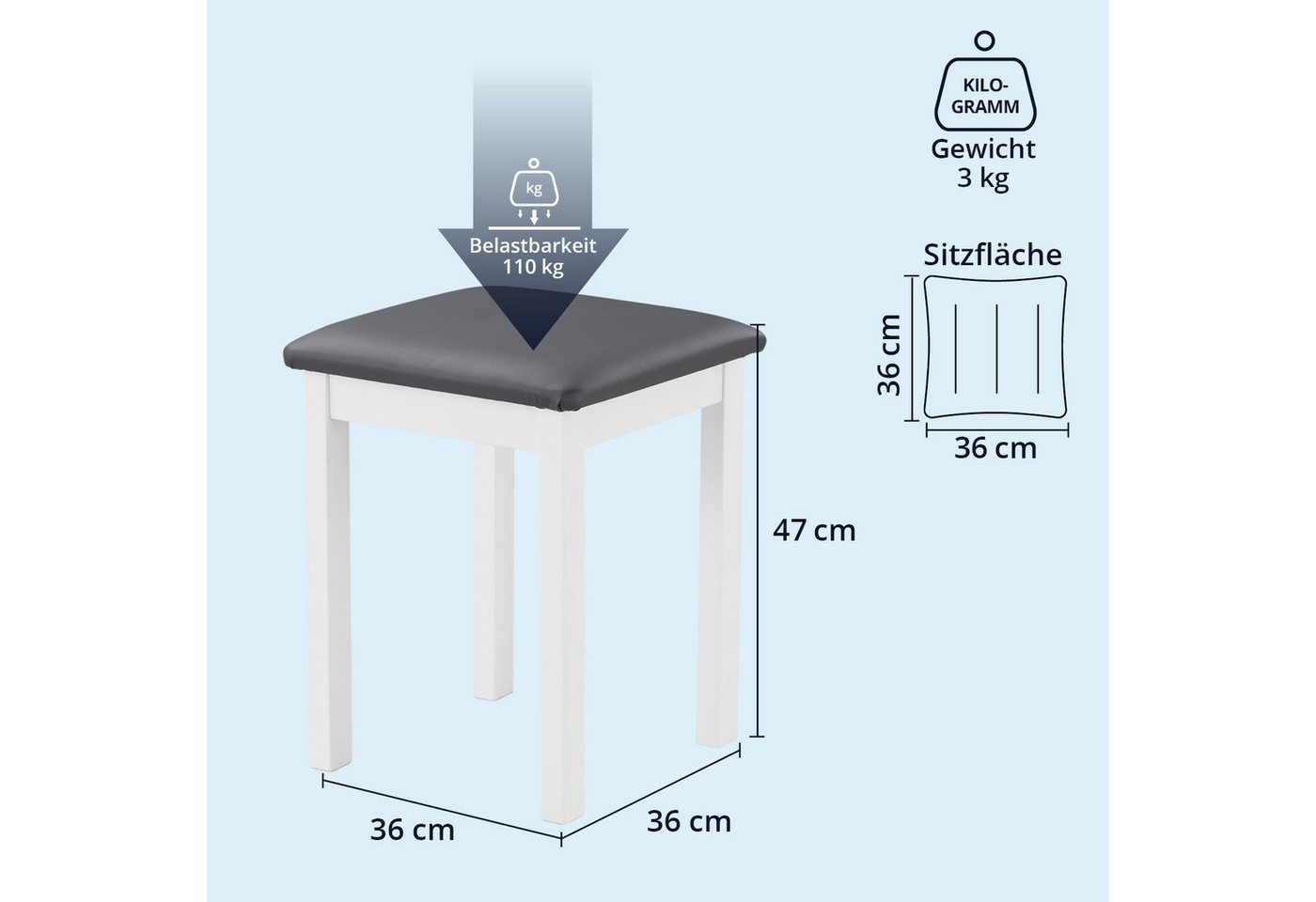 KHG Hocker Polsterhocker für eine Person, Landhausstil, bis 110 kg belastbar, Platzsparend, Gepolstert, Massivholz Buche – Bild 2 von 5