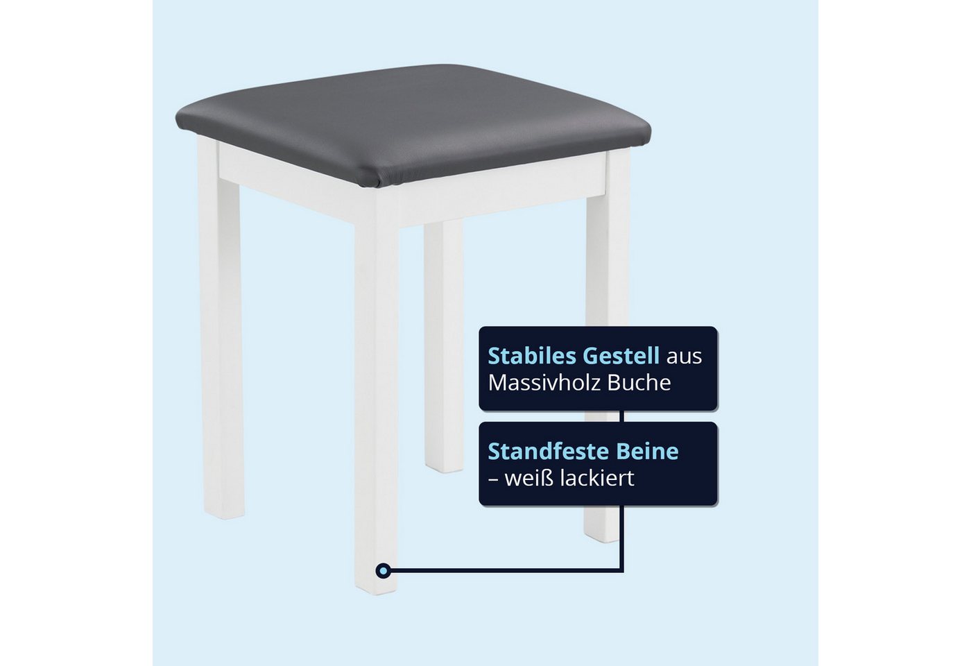 KHG Hocker Polsterhocker für eine Person, Landhausstil, bis 110 kg belastbar, Platzsparend, Gepolstert, Massivholz Buche – Bild 4 von 5