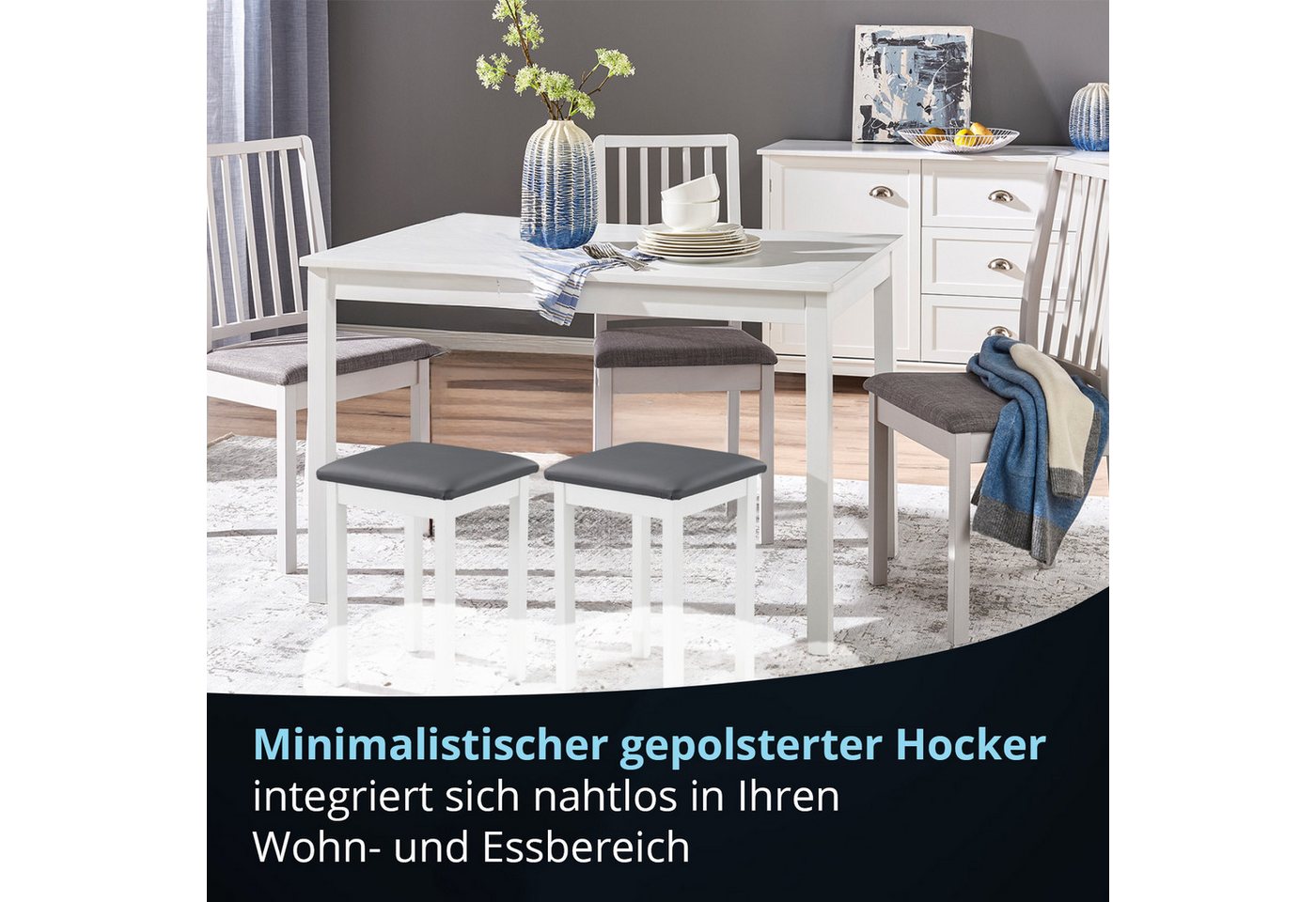 KHG Hocker Polsterhocker für eine Person, Landhausstil, bis 110 kg belastbar, Platzsparend, Gepolstert, Massivholz Buche – Bild 5 von 5
