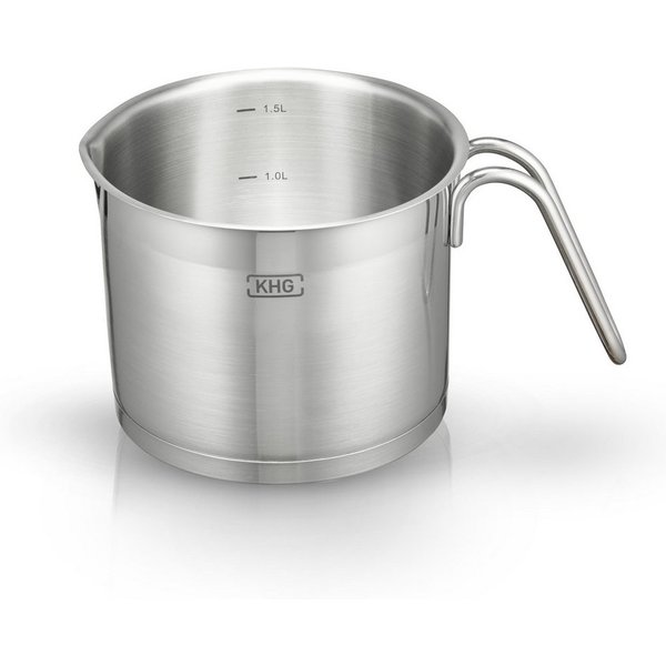 KHG Kochtopf Milchtopf 14 cm Durchmesser, inkl. Ausguss, Edelstahl, 1,5 Liter Volumen, Innenskala, für alle Herdarten inklusive Induktion
