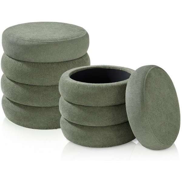 KHG Polsterhocker Sitzhocker mit Stauraum 43 x 43 cm, Webstoff Grün (Indoor-Hocker), Sitzfläche abnehmbar, Hocker mit Stauraum, bis 110 kg belastbar