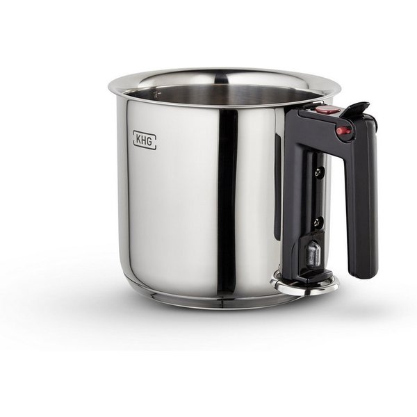 KHG Simmertopf Milchtopf 16 cm, Doppelwandig mit Grifföffnung, Edelstahl, 1,5 Liter Innenskala, Wasserbad-Prinzip, alle Herdarten auch Induktion