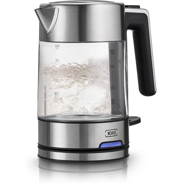 KHG Wasserkocher WK-106 GE, 1 Liter, aus Glas & Edehstahl mit abwaschbarem Kalkfilter, 1 l