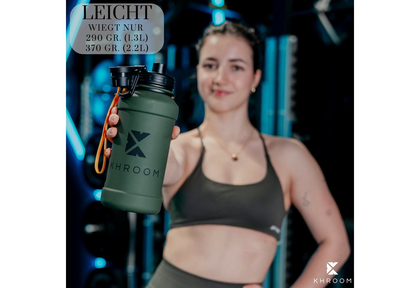 Khroom Trinkflasche Edelstahl 1,3L & 2,2L, Sport Gym Outdoor, 2 Liter XXL Wasserflasche, BPA-frei, auslaufsicher, bruchsicher, Kohlensäure geeignet – Bild 3 von 5
