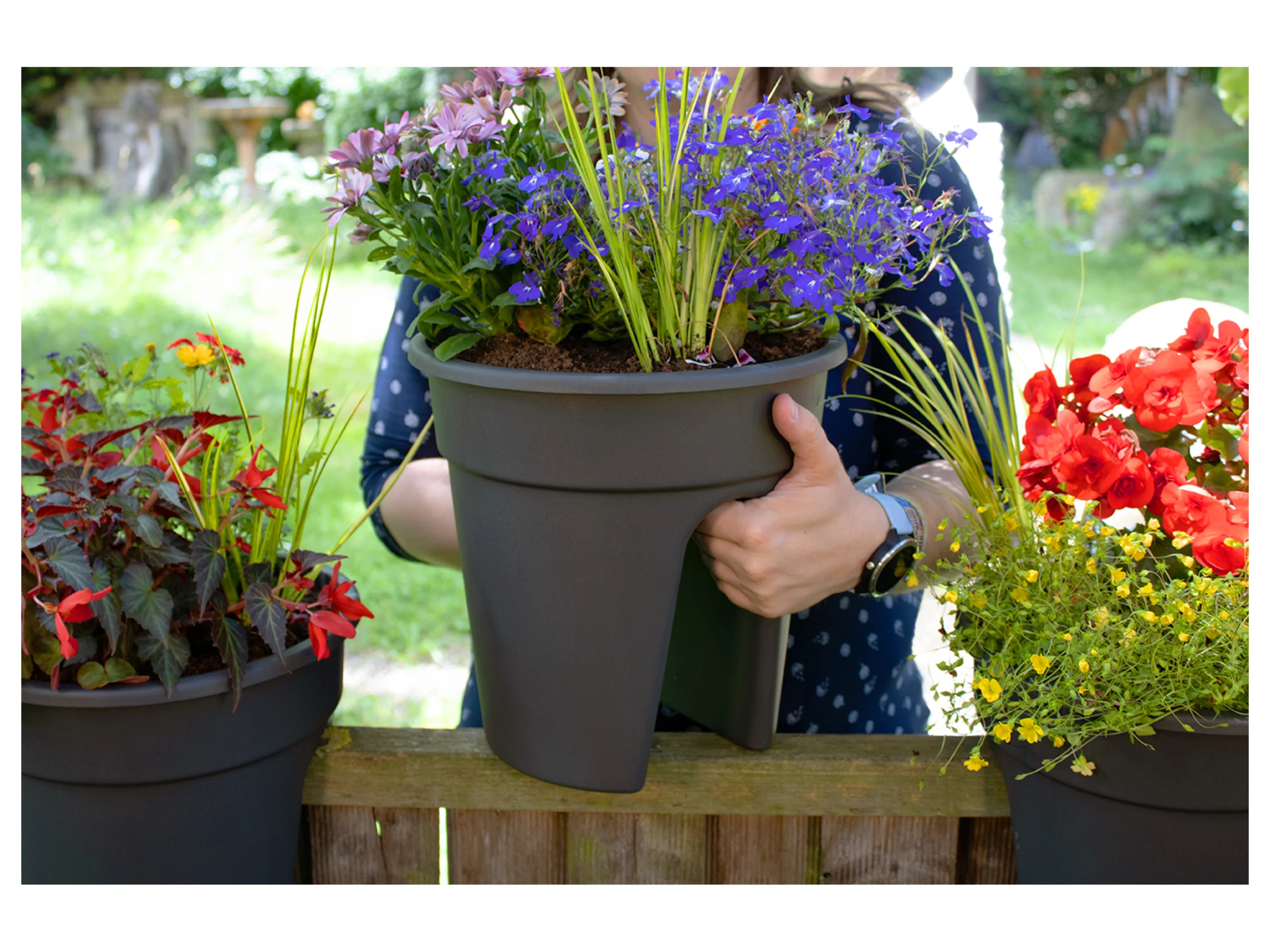 KHW Balkonkasten »Flowerclip«, 3er Set (Anthrazit) – Bild 2 von 4
