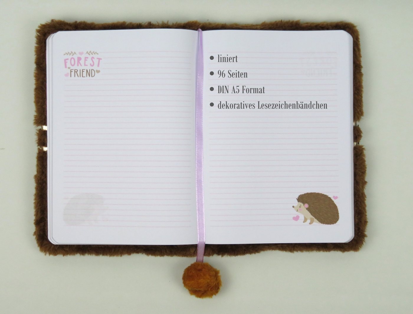 KiddiBex Tagebuch Mädchen mit Schloss & Geschenkverpackung, Tagebuch Mädchen Plüsch, Notizbuch, Liniert – A5 flauschiges Tagebuch – Bild 5 von 5