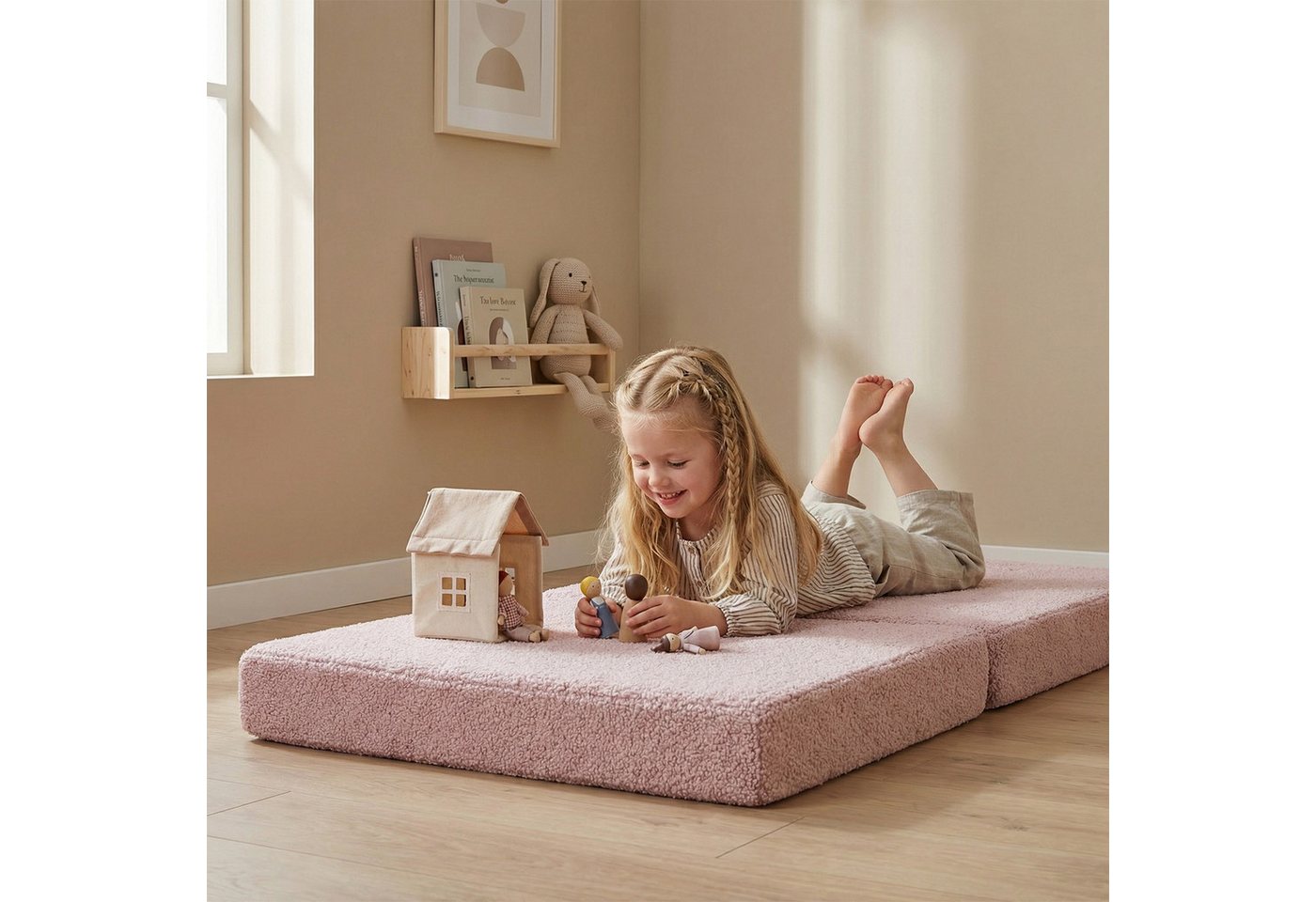 Klappmatratze KMM-1650, KiddyMoon, 10.0 cm hoch, (Teddy-Bezug), Kindermöbel aus Schaumstoff mit Teddy-Plüsch – Bild 4 von 5