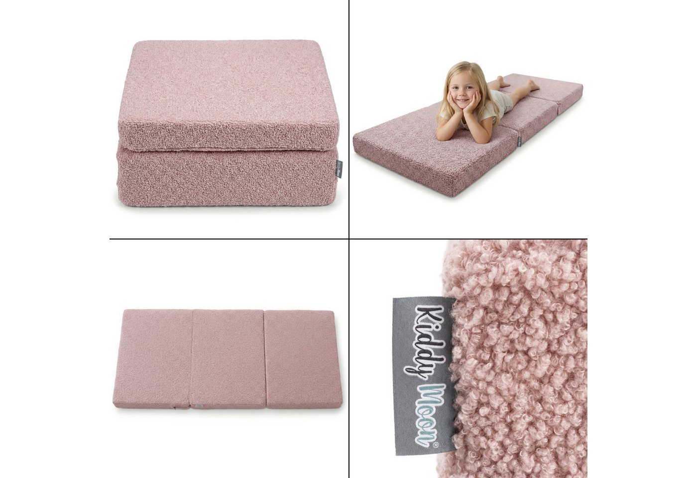 Klappmatratze KMM-1650, KiddyMoon, 10.0 cm hoch, (Teddy-Bezug), Kindermöbel aus Schaumstoff mit Teddy-Plüsch – Bild 5 von 5