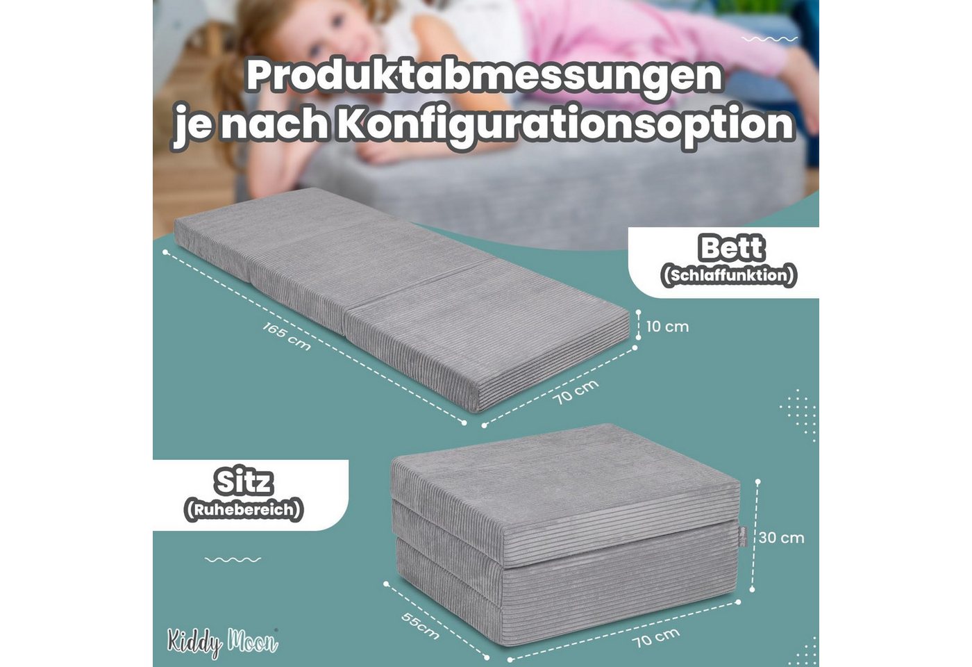Klappmatratze KMMP-1650, KiddyMoon, 10.0 cm hoch, (abnehmbarer Bezug mit Reißverschluss), Made in Europe – Bild 2 von 5