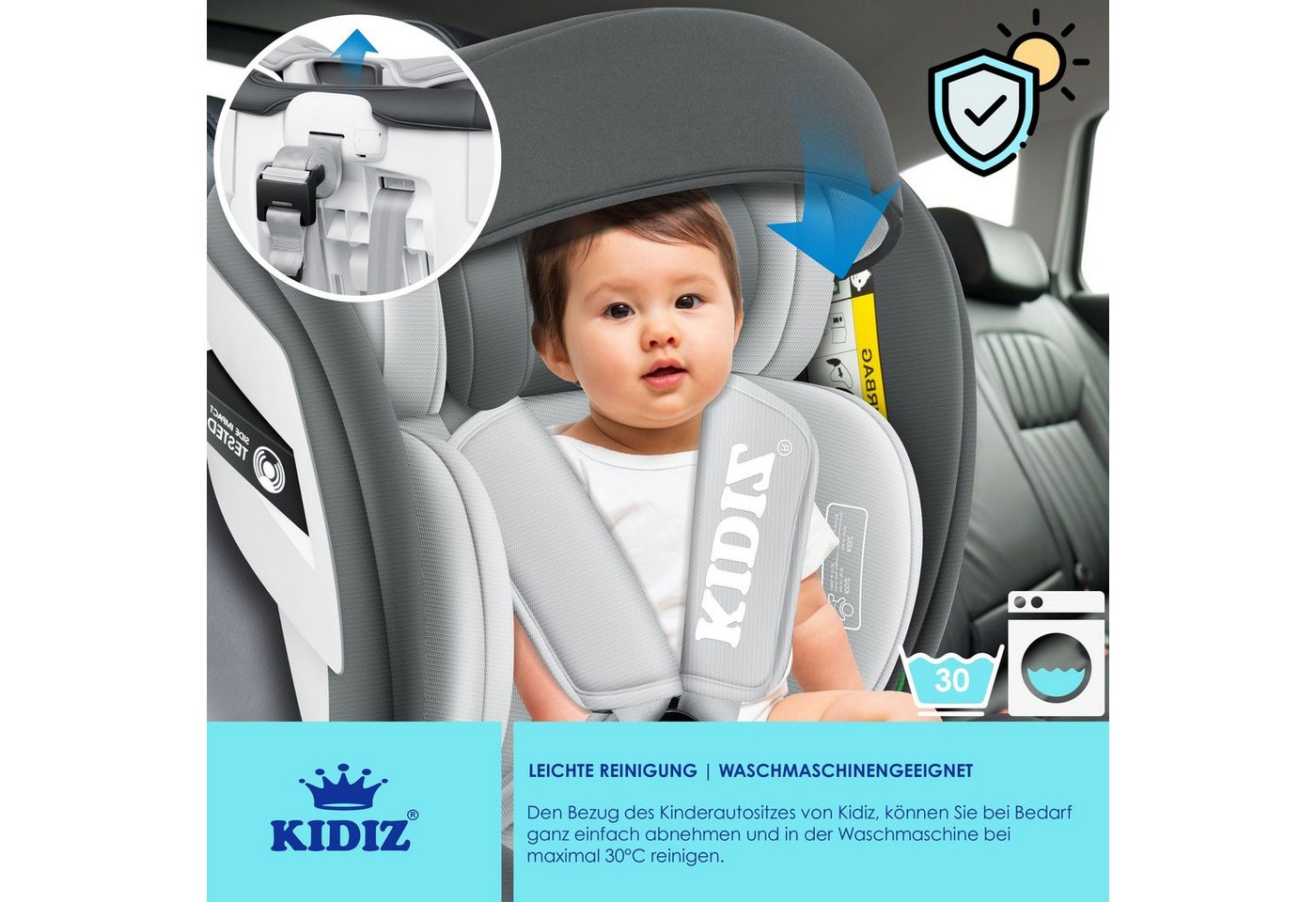 KIDIZ Autokindersitz, Kindersitz Baby Autositz Kinderautositz Isofix Top Tether 360 – Bild 5 von 5