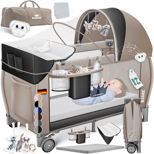 KIDIZ Baby-Reisebett, Babybett Kombi Set mit Matratze & Wickelauflage ab Geburt bis 15 kg
