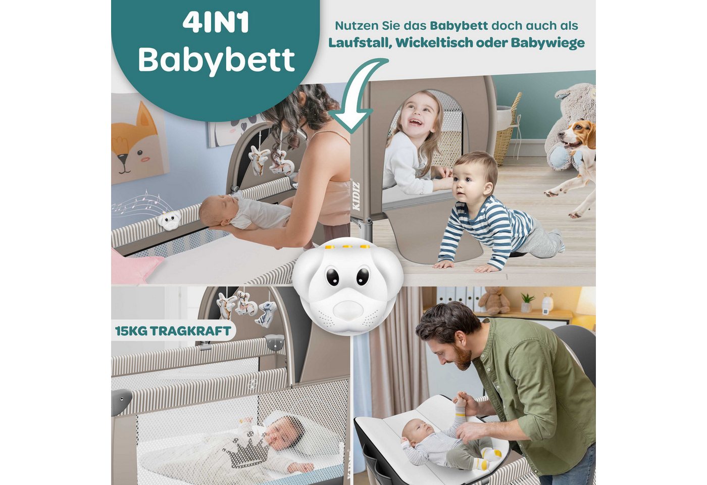 KIDIZ Baby-Reisebett, Babybett Kombi Set mit Matratze & Wickelauflage ab Geburt bis 15 kg – Bild 5 von 5
