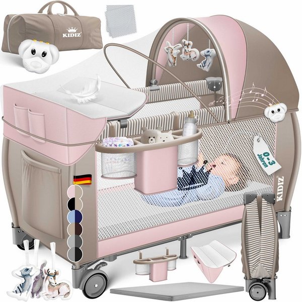 KIDIZ Baby-Reisebett, Babybett Kombi Set mit Matratze & Wickelauflage ab Geburt bis 15 kg