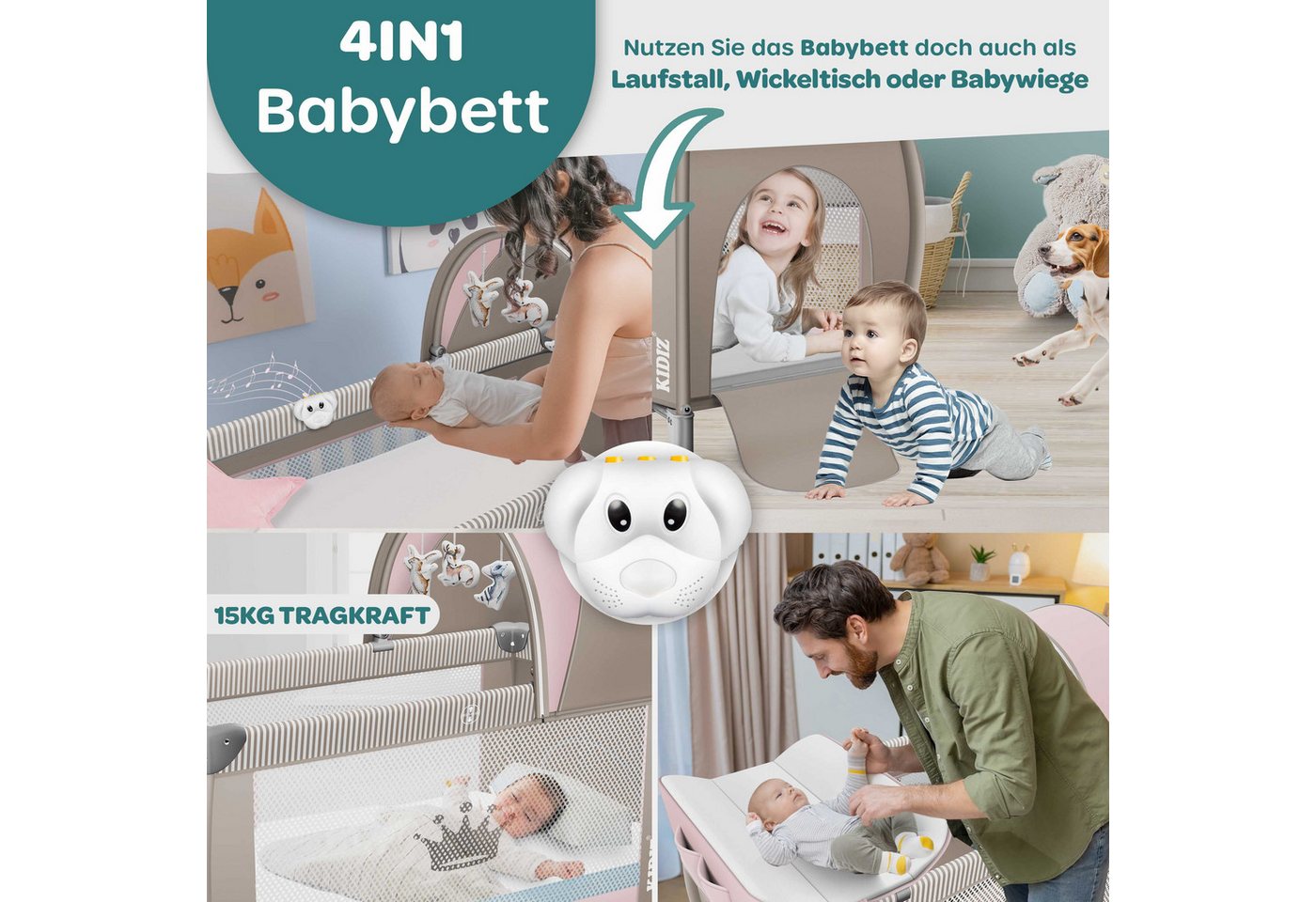 KIDIZ Baby-Reisebett, Babybett Kombi Set mit Matratze & Wickelauflage ab Geburt bis 15 kg – Bild 5 von 5