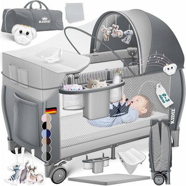 KIDIZ Baby-Reisebett, Babybett Kombi Set mit Matratze & Wickelauflage ab Geburt bis 15 kg