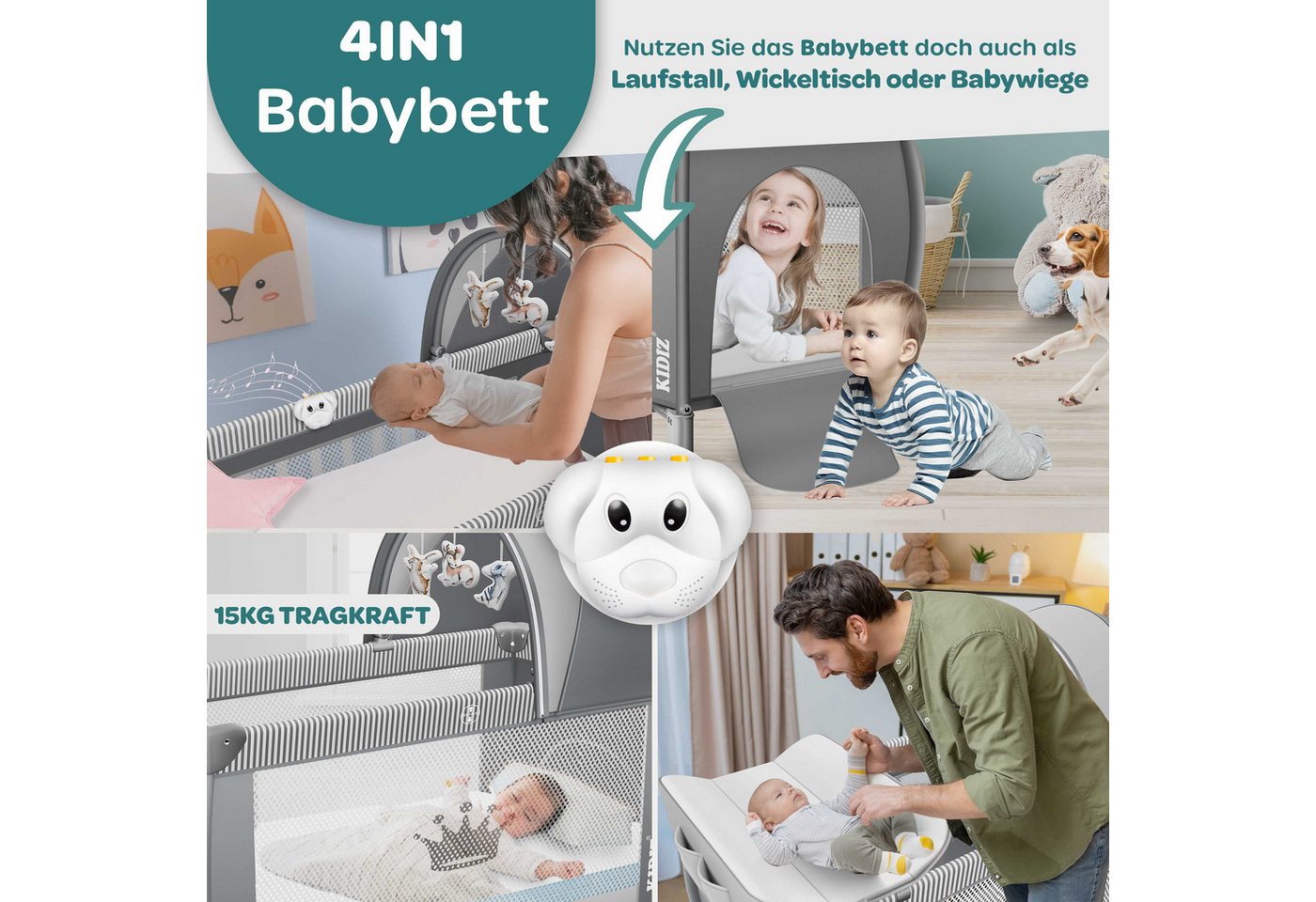 KIDIZ Baby-Reisebett, Babybett Kombi Set mit Matratze & Wickelauflage ab Geburt bis 15 kg – Bild 5 von 5