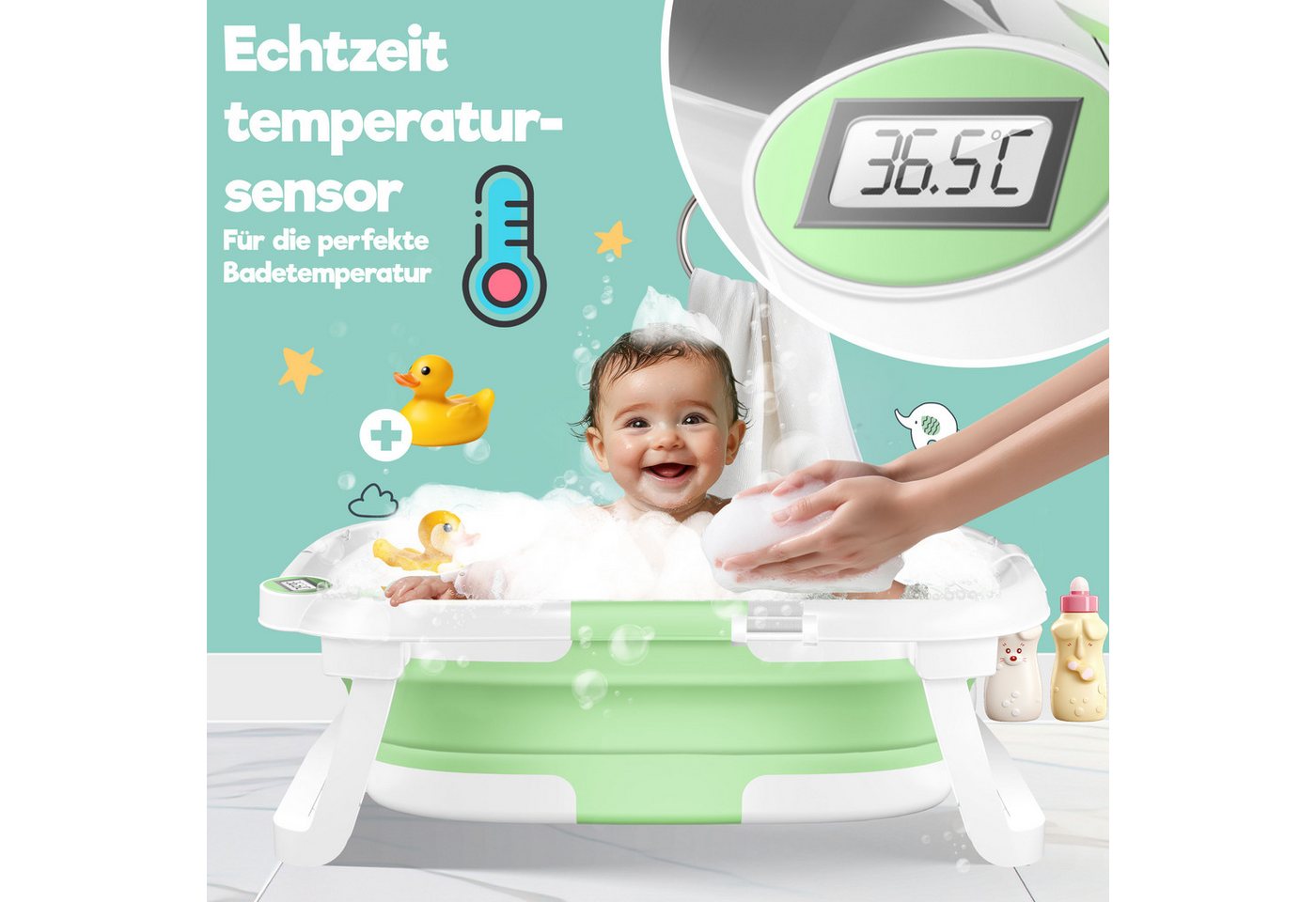 KIDIZ Babybadewanne, Baby Badewanne für Neugeborene Kleinkinder 0-12 Monate Babywanne – Bild 3 von 5