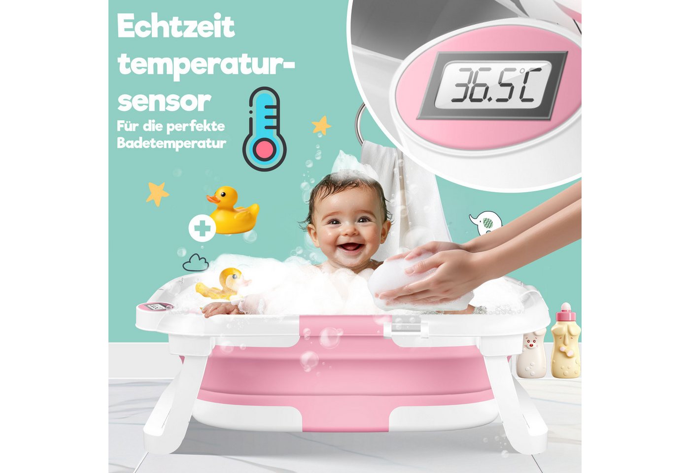 KIDIZ Babybadewanne, Baby Badewanne für Neugeborene Kleinkinder 0-12 Monate Babywanne – Bild 3 von 5